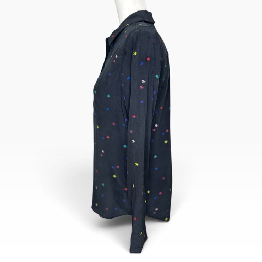 Rails Kate 100%Silk Black Multi Color Star Print Button Down Long Sleeve Blouse - Picture 3 of 8